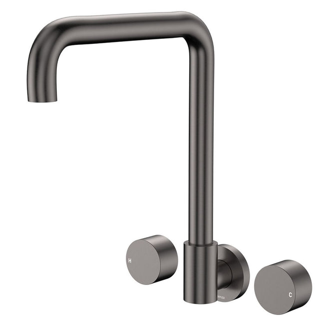 Fienza Kaya Round Taps Squareline Wall Outlet Set Gun Metal 338105GM-LF - The Blue Space