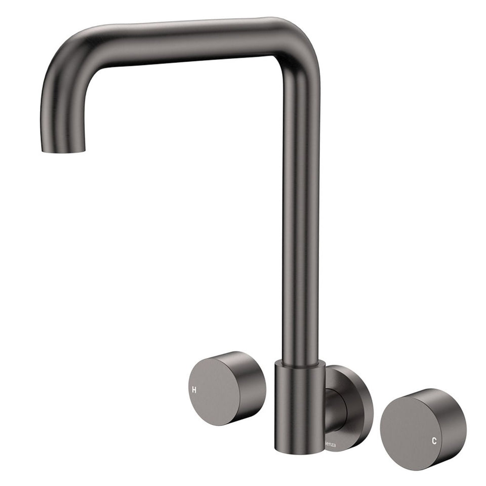 Fienza Kaya Round Taps Squareline Wall Outlet Set Gun Metal