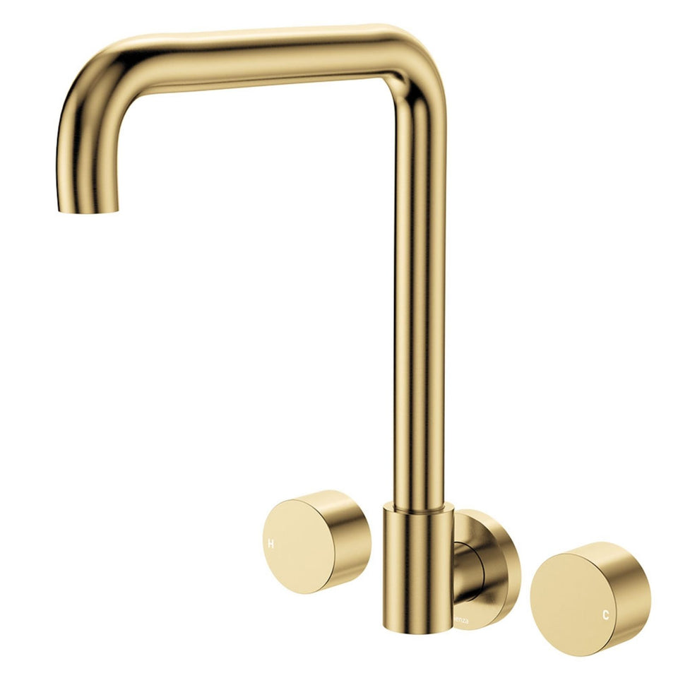 Fienza Kaya Round Taps Squareline Wall Outlet Set Urban Brass