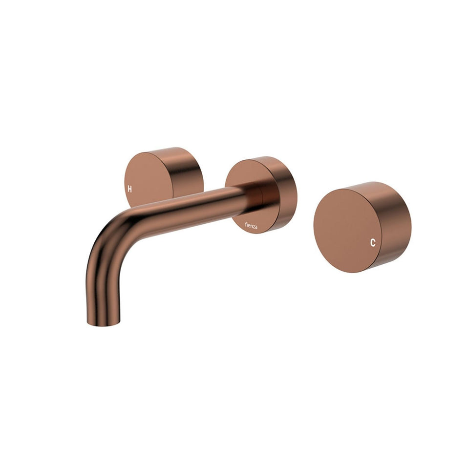 Fienza Kaya Round Taps Wall Basin/Bath 130mm Outlet Set Brushed Copper