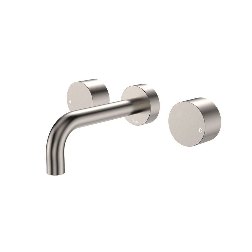 Fienza Kaya Round Taps Wall Basin/Bath 130mm Outlet Set Brushed Nickel