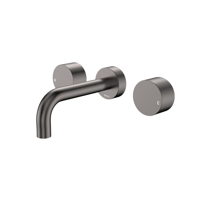 Fienza Kaya Round Taps Wall Basin/Bath 130mm Outlet Set Gun Metal 338102GM-130-LF - The Blue Space