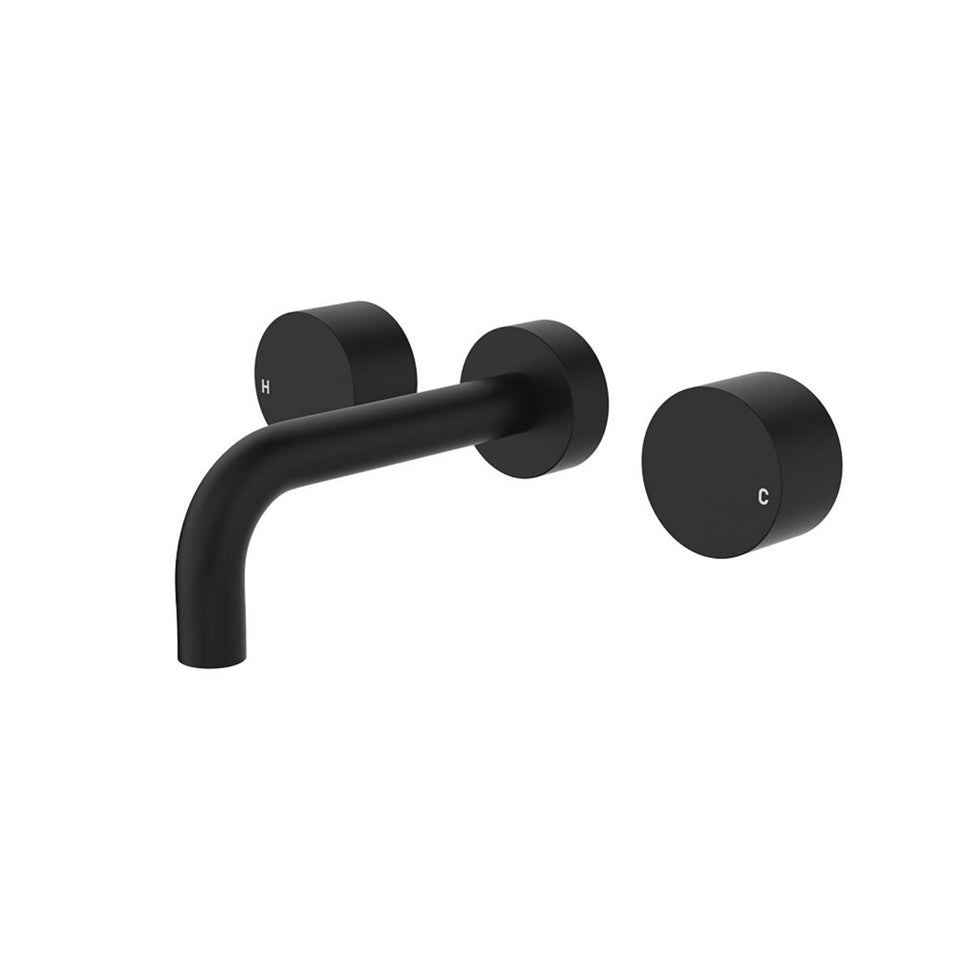 Fienza Kaya Round Taps Wall Basin/Bath 130mm Outlet Set Matte Black