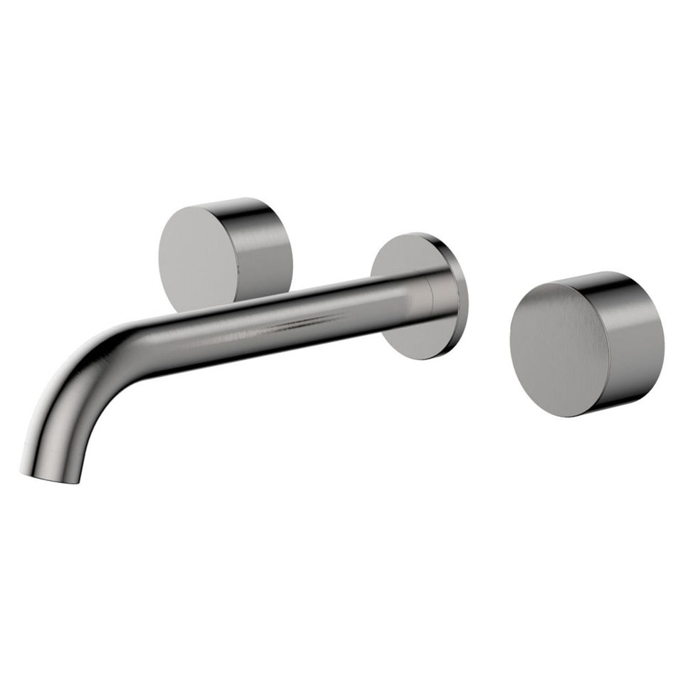 Fienza Kaya Round Taps Wall Basin/Bath 180mm Outlet Set Brushed Nickel