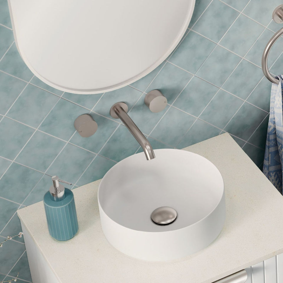 Fienza Kaya Round Taps Wall Basin/Bath 180mm Outlet Set Brushed Nickel