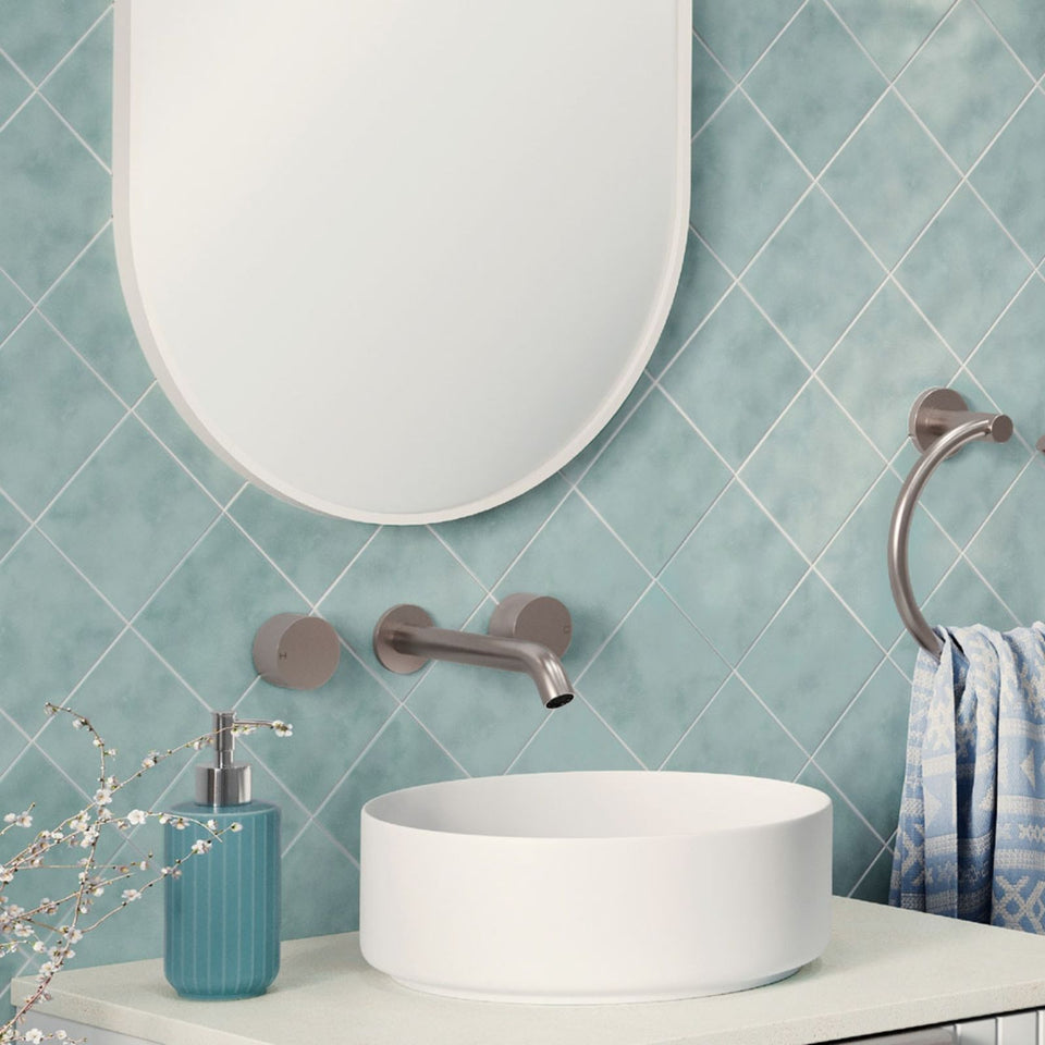 Fienza Kaya Round Taps Wall Basin/Bath 180mm Outlet Set Brushed Nickel