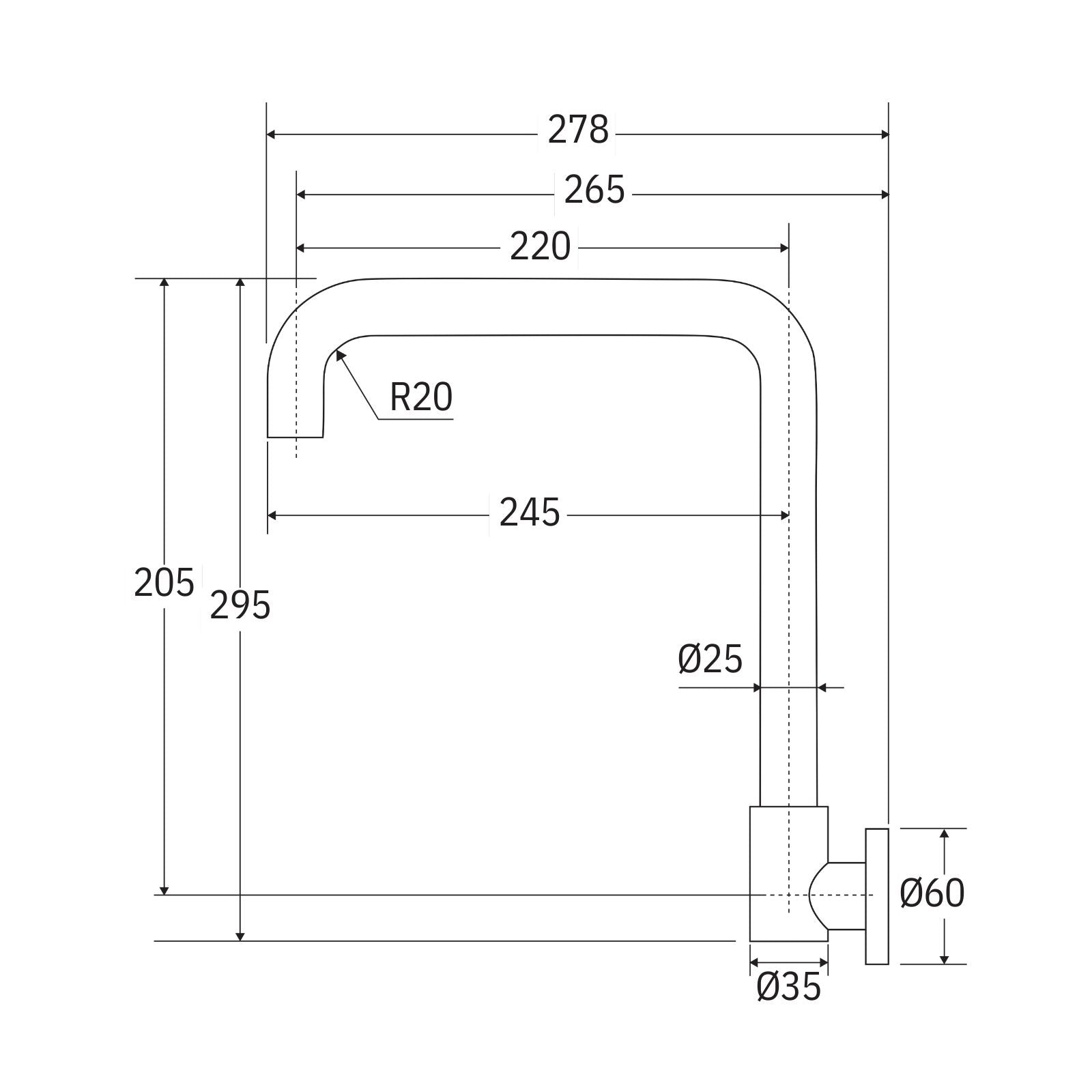 Technical Drawing Fienza Kaya Squareline Wall Swivel Outlet Matte White 228122MW-LF - The Blue Space