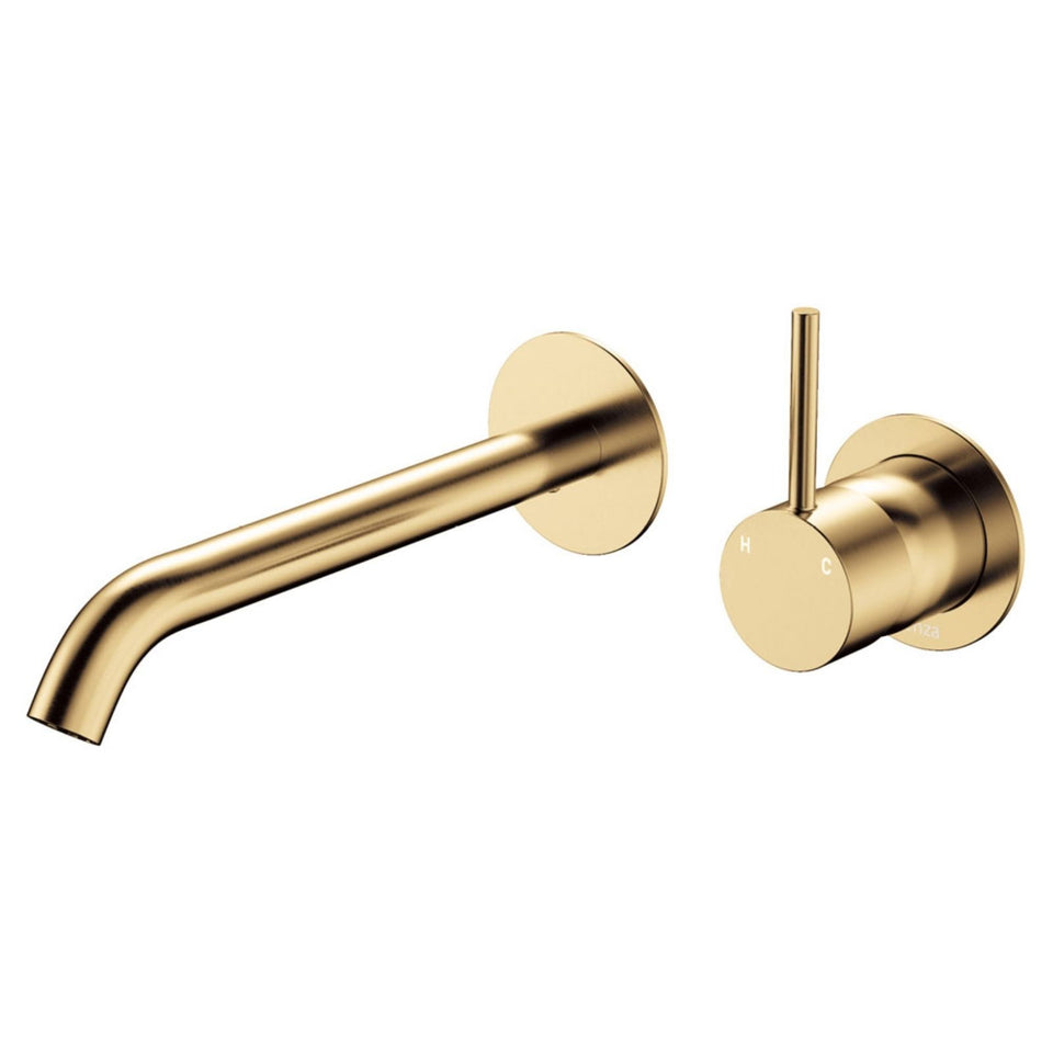 Fienza Kaya Up Basin/Bath Mixer 200mm Set Round Urban Brass