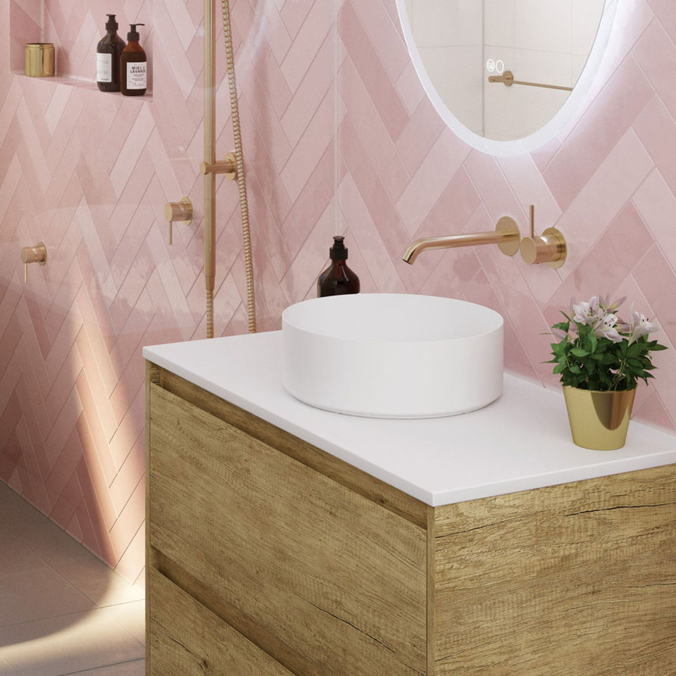 Fienza Kaya Up Basin/Bath Mixer 200mm Set Round Urban Brass