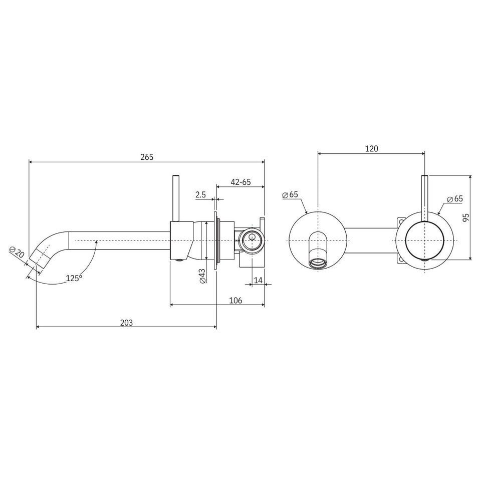 Fienza Kaya Up Basin/Bath Mixer 200mm Set Round Urban Brass