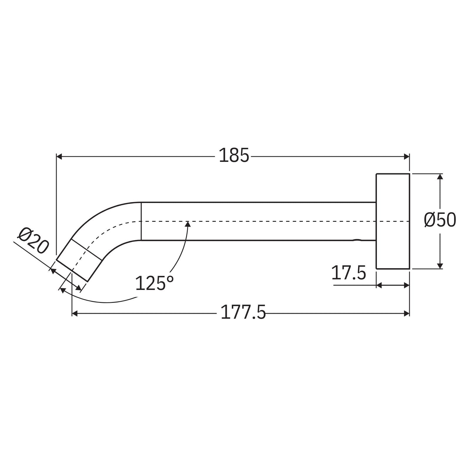 Technical Drawing Fienza Kaya Wall Basin/Bath 180mm Outlet Round Plate Gun Metal 228115GM-LF - The Blue Space