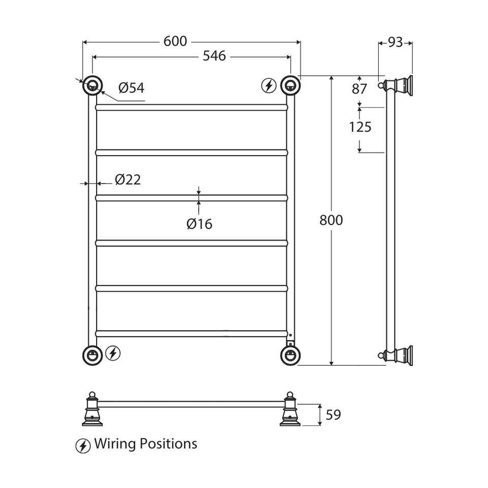 Fienza Lillian Heated Towel Rail 600 x 800mm Urban Brass