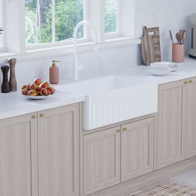 Fienza Olivia Butler Sink Large 835 Reversible Fluted & Flat Fire Clay Gloss White