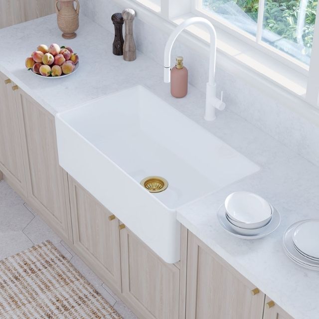 Fienza Olivia Butler Sink Large 835 Reversible Fluted & Flat Fire Clay Gloss White