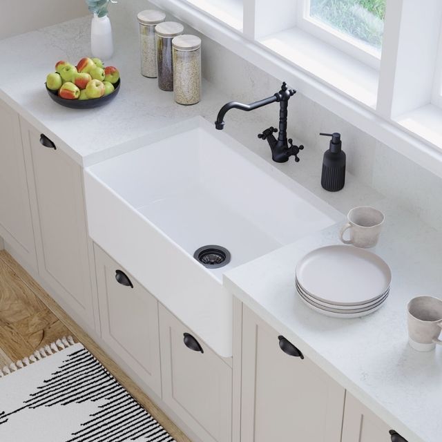 Fienza Olivia Butler Sink Medium 760 Reversible Fluted & Flat Fire Clay Gloss White