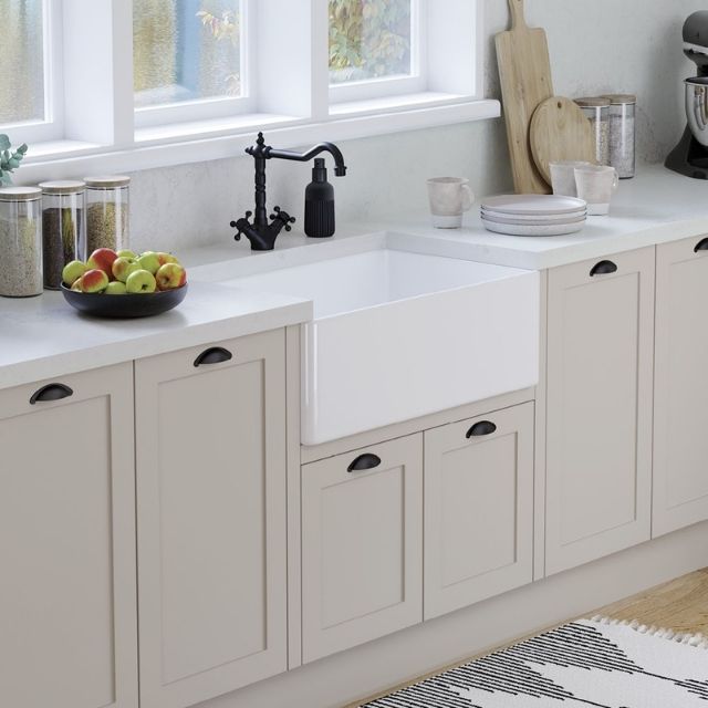 Fienza Olivia Butler Sink Medium 760 Reversible Fluted & Flat Fire Clay Gloss White