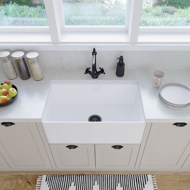 Fienza Olivia Butler Sink Medium 760 Reversible Fluted & Flat Fire Clay Gloss White