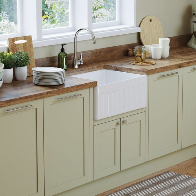 Fienza Olivia Butler Sink Small 610 Reversible Fluted & Flat Fire Clay Gloss White