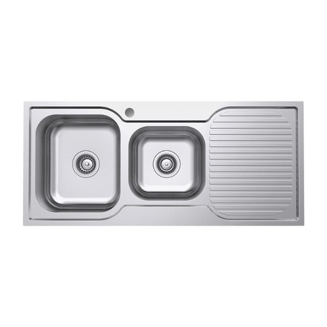 Fienza Tiva 1080 Kitchen Sink 1.75 Bowl With Drainer 19L-12L 1TH 1080X480X180mm