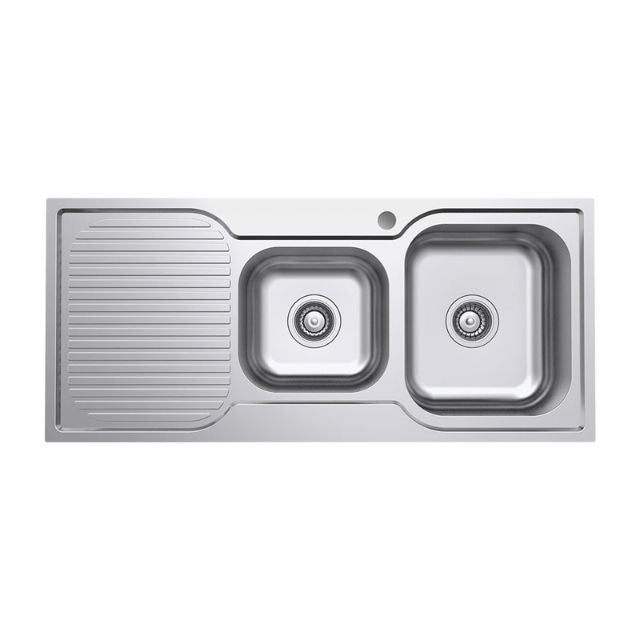 Fienza Tiva 1080 Kitchen Sink 1.75 Bowl With Drainer 19L-12L 1TH 1080X480X180mm
