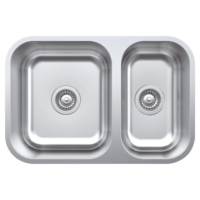 Fienza Tiva 670 Kitchen Sink Double Bowl 25L-13L Top/Undermount NTH 670X450X200mm