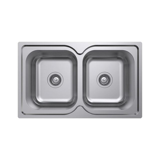 Fienza Tiva 780 Kitchen Sink Double Bowl Topmount 19L-19L 780X480X180mm
