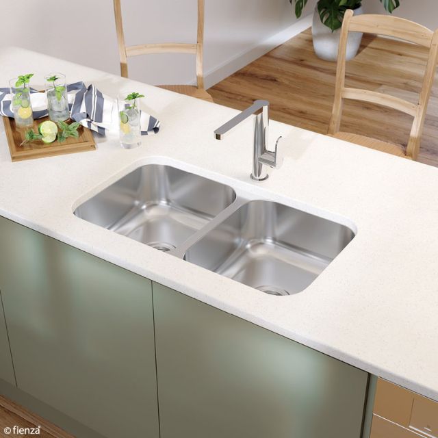 Fienza Tiva 785 Kitchen Sink Double Bowl Topmount/Undermount 23L-23L NTH 785X450X180mm