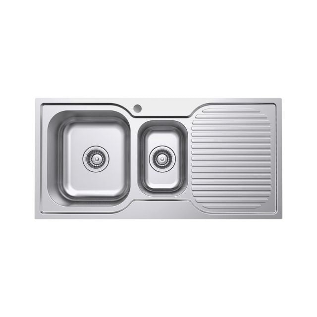 Fienza Tiva 980 Kitchen Sink 1.5 Bowl With Drainer Topmount 19L-9L 1TH 980X480X180mm