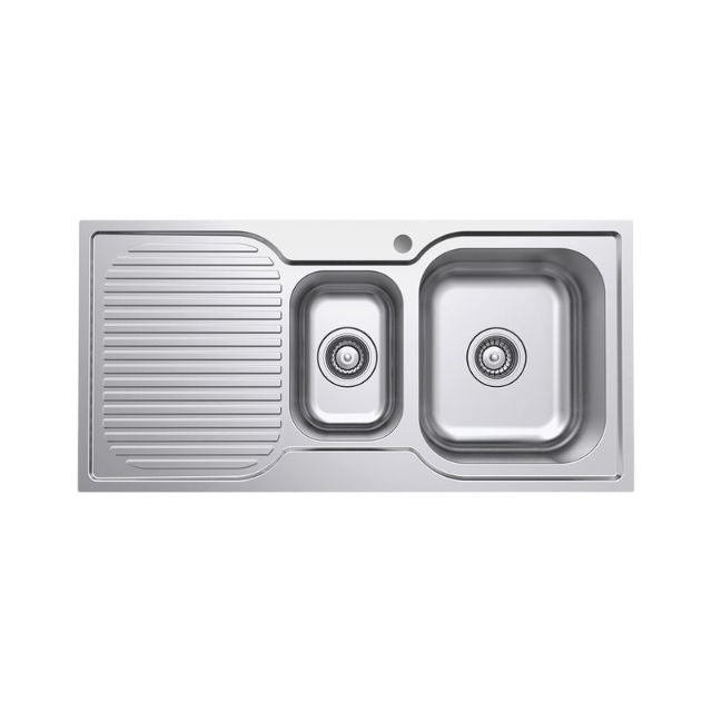 Fienza Tiva 980 Kitchen Sink 1.5 Bowl With Drainer Topmount 19L-9L 1TH 980X480X180mm
