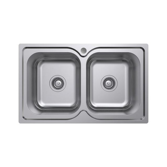 Fienza Tiva 780 Kitchen Sink Double Bowl Topmount 19L-19L 780X480X180mm