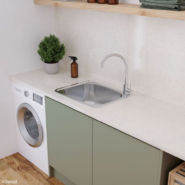 Fienza Tiva Laundry Sink Large Topmount 50L 2TH 600X500X250mm Includes Flexible Bypass Kit