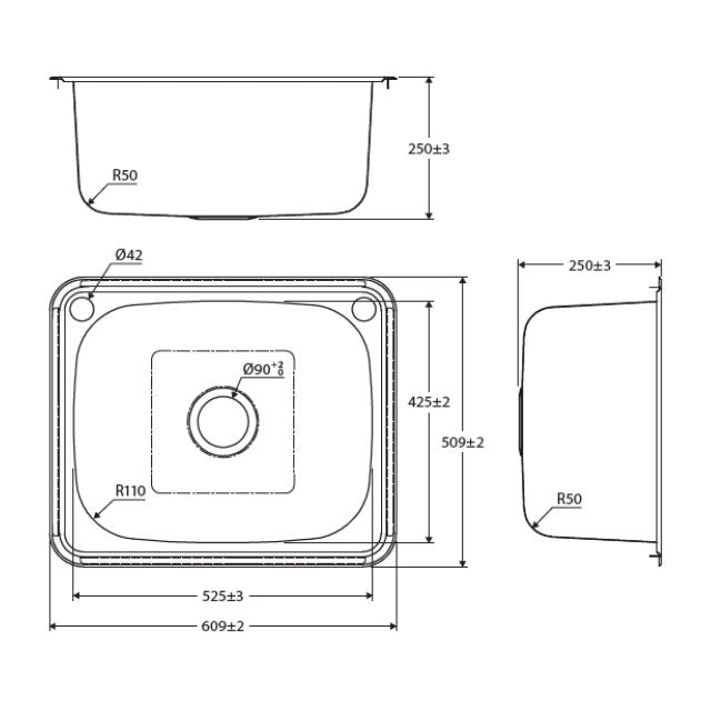 Fienza Tiva Laundry Sink Large Topmount 50L 2TH 600X500X250mm Includes Flexible Bypass Kit