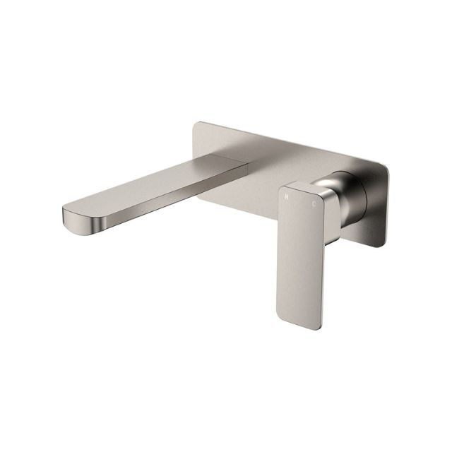 Fienza Tono Basin/Bath Wall Mixer Set 160mm Outlet Large Rectangular Plate Brushed Nickel