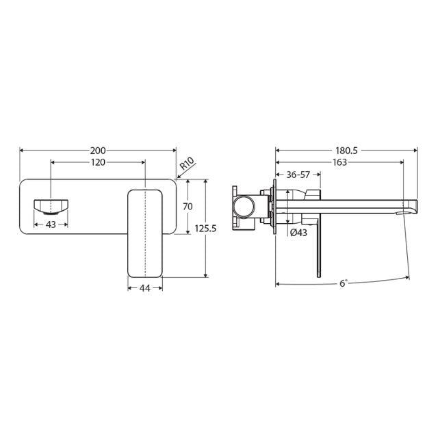 Fienza Tono Basin/Bath Wall Mixer Set 160mm Outlet Large Rectangular Plate Brushed Nickel