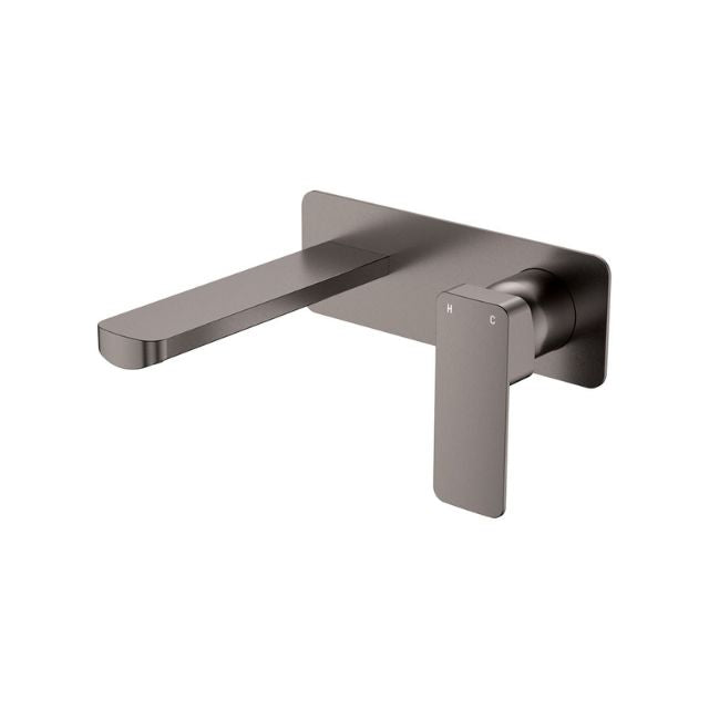 Fienza Tono Basin/Bath Wall Mixer 160mm Outlet Set Large Square Plates Gun Metal 233106GM - The Blue Space
