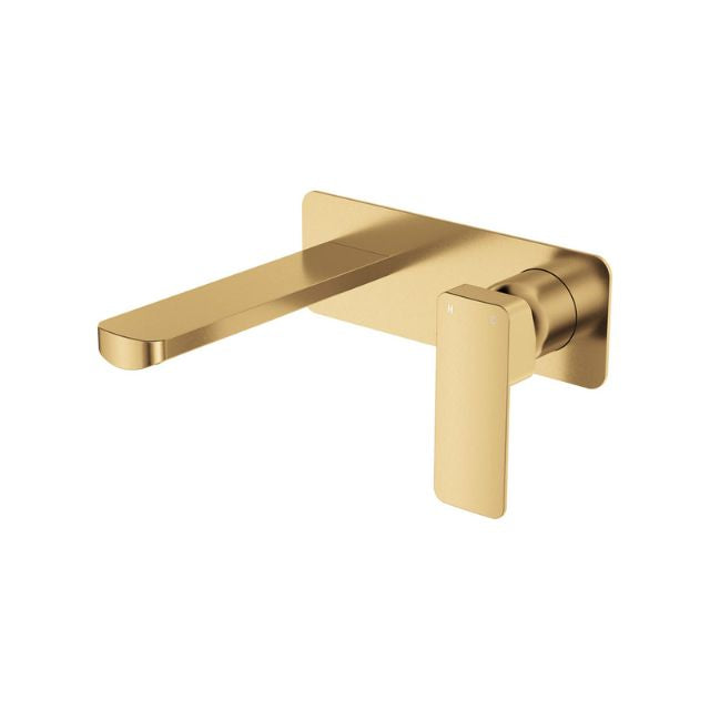 Fienza Tono Basin/Bath Wall Mixer Set 160mm Outlet Large Rectangular Plate Urban Brass