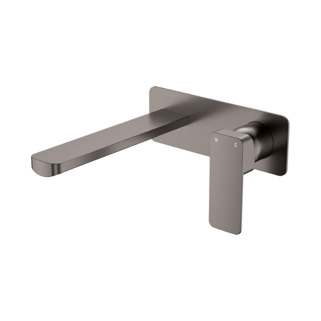 Fienza Tono Basin/Bath Wall Mixer Set 200mm Outlet Large Rectangular Plate Gun Metal