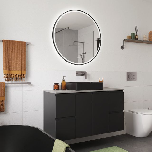 Lifestyle 2 Fienza Tono Basin/Bath Wall Mixer 200mm Outlet Set Large Square Plates Gun Metal 233106GM-200 - The Blue Space