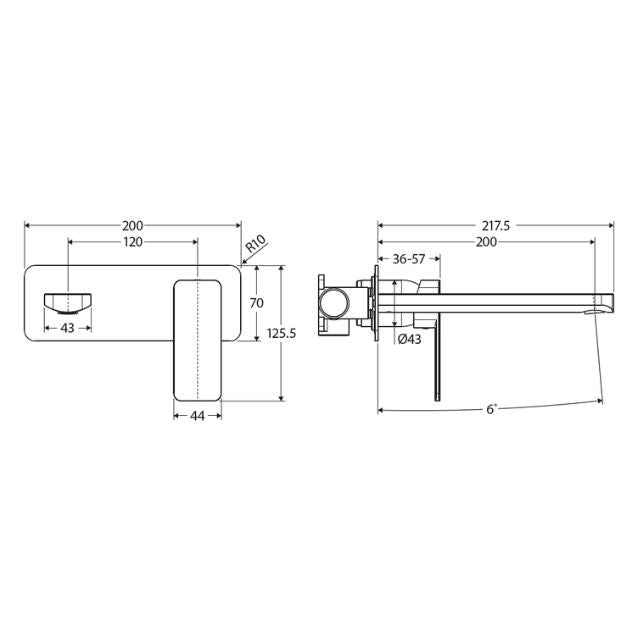 Fienza Tono Basin/Bath Wall Mixer Set 200mm Outlet Large Rectangular Plate Gun Metal