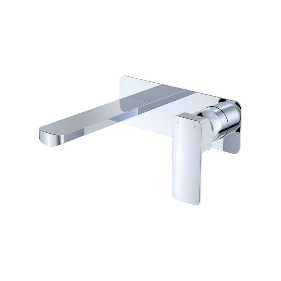 Fienza Tono Basin/Bath Wall Mixer Set 160mm Outlet Large Rectangular Plate Chrome