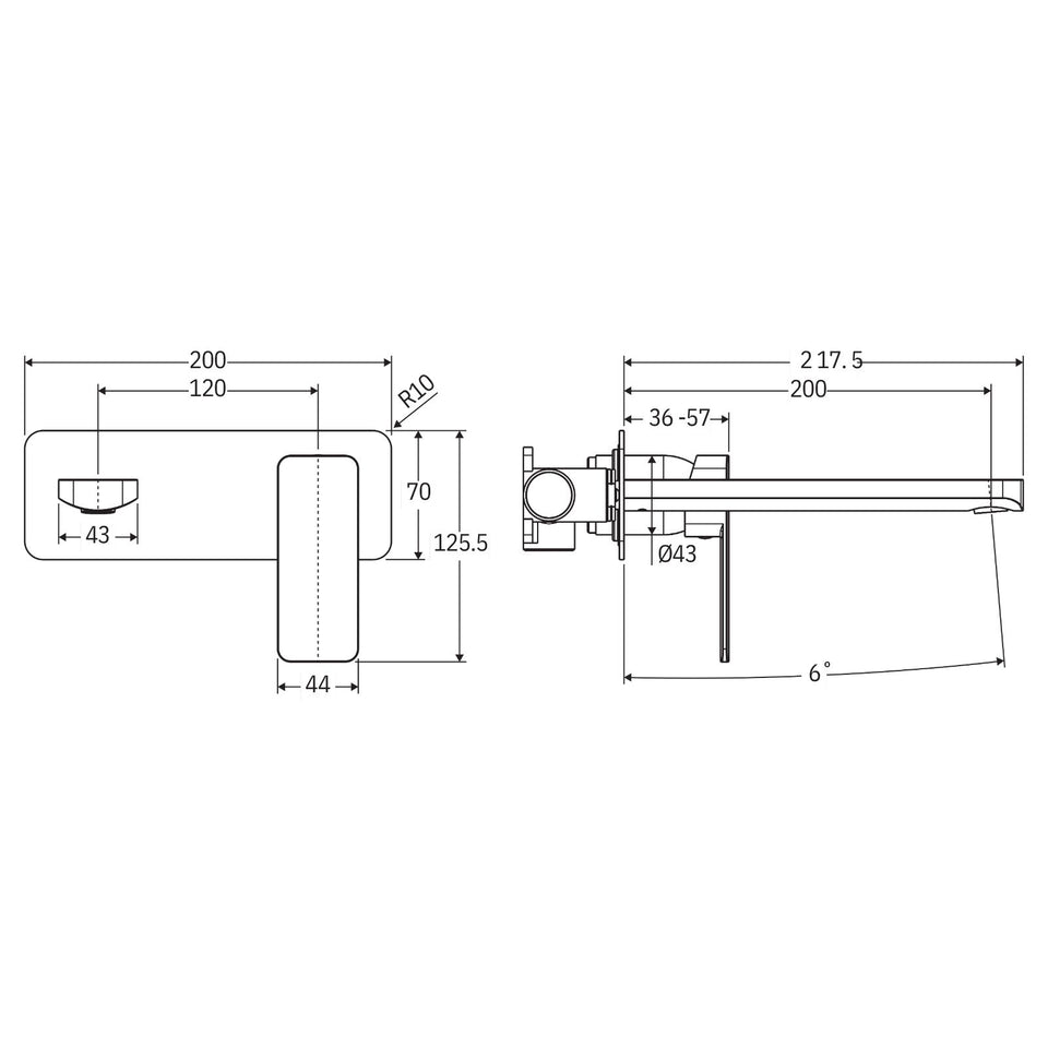 Fienza Tono Basin/Bath Wall Mixer Set 200mm Outlet Large Rectangular Plate Brushed Nickel