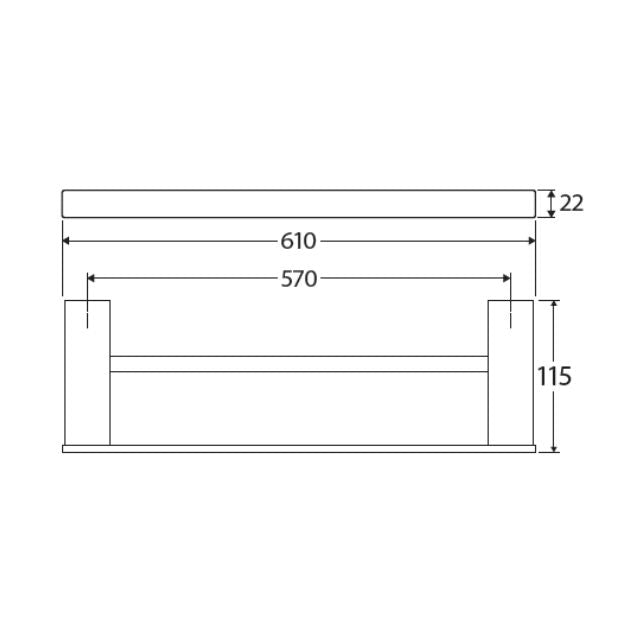 Technical Drawing Fienza Tono Double Towel Rail 610mm Urban Brass 85108600UB - The Blue Space