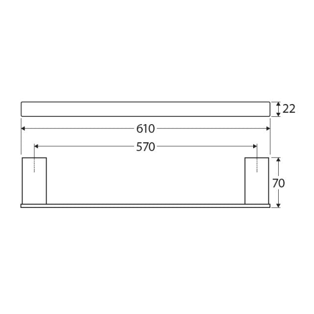 Technical Drawing Fienza Tono Single Towel Rail 610mm Gun Metal 85101600GM - The Blue Space
