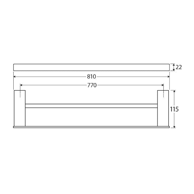 Technical Drawing Fienza Tono Single Towel Rail 810mm Brushed Nickel 85101800BN - The Blue Space