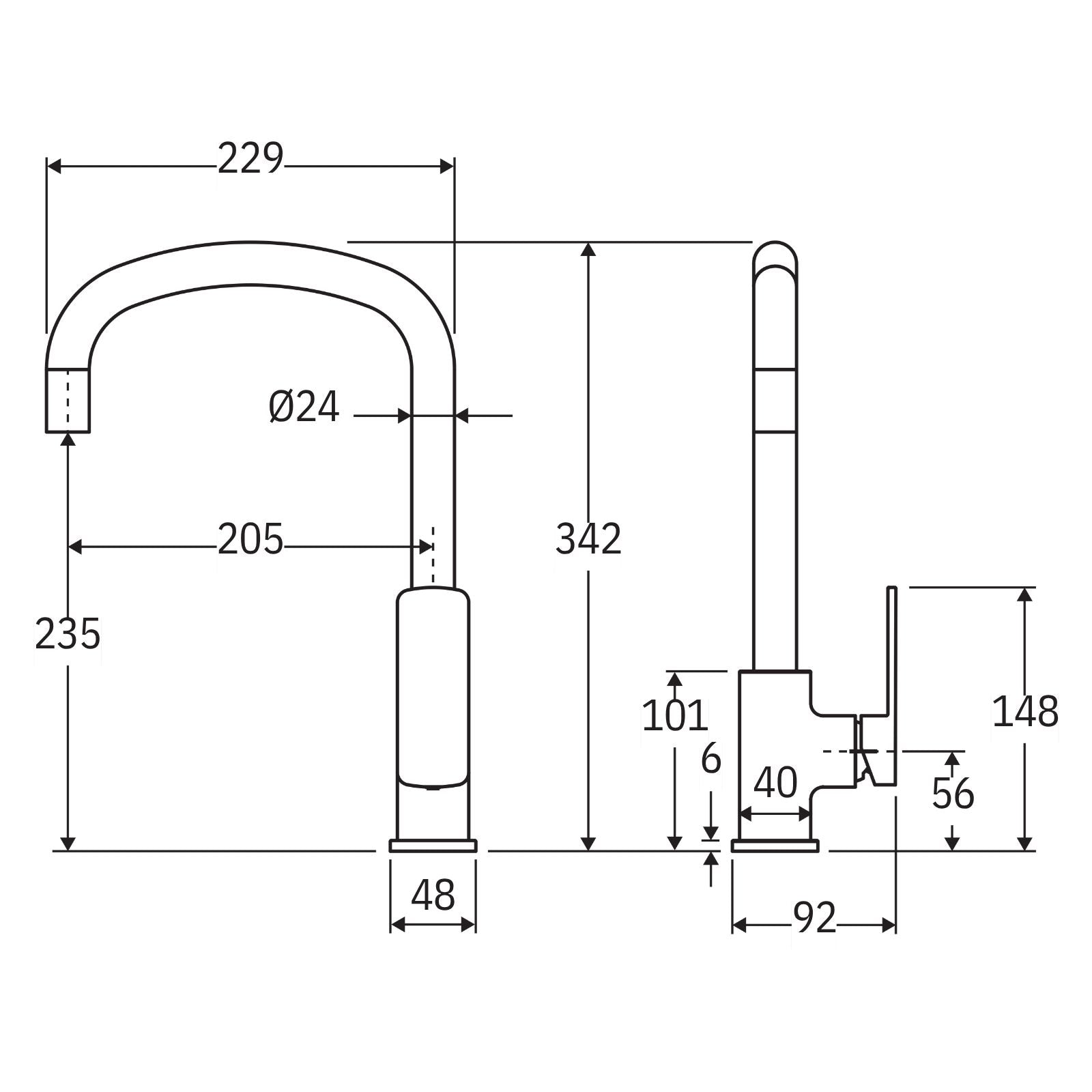 Technical Drawing Fienza Tono Sink Mixer Gun Metal 233105GM-LF - The Blue Space