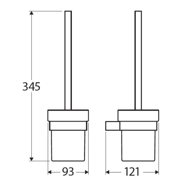 Technical Drawing Fienza Tono Toilet Brush And Holder Gun Metal 851010GM - The Blue Space