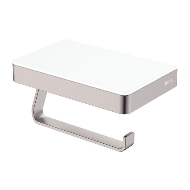 Fienza Tono Toilet Roll Holder With Glass Shelf Brushed Nickel