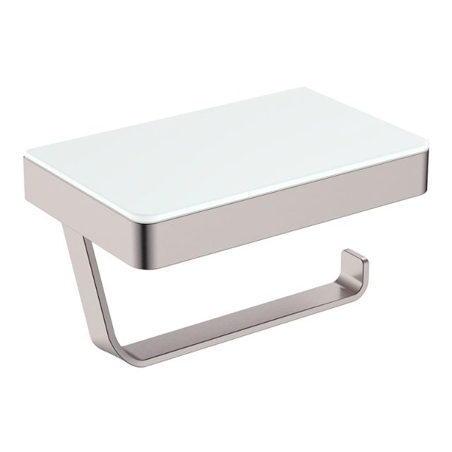 Fienza Tono Toilet Roll Holder With Glass Shelf Brushed Nickel