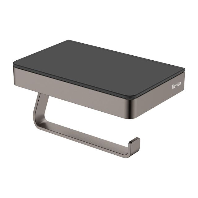 Fienza Tono Toilet Roll Holder With Glass Shelf Gun Metal