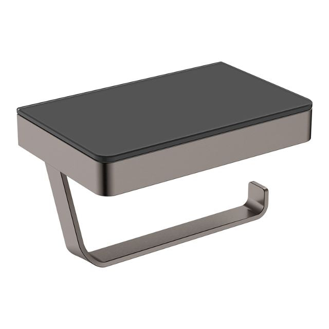 Fienza Tono Toilet Roll Holder With Glass Shelf Gun Metal